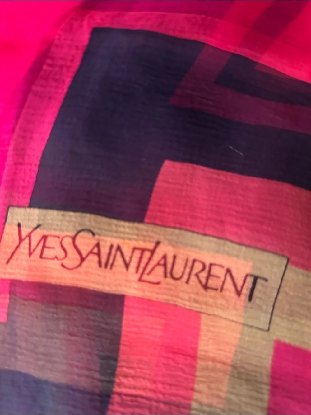 Yves Saint Laurent Silk Geometric Scarf Pink Navy 30” Square